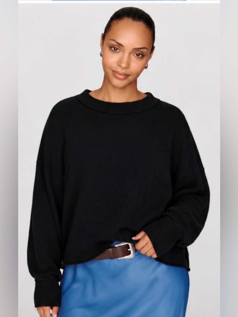 New XL Anthropologie Goldie long sleeve cashmere Crewneck Sweater relaxed black